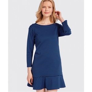 Draper James Navy and Royal Blue Striped Long Sleeve Dress